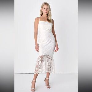 Lulus White Lace Trumpet Midi Dress